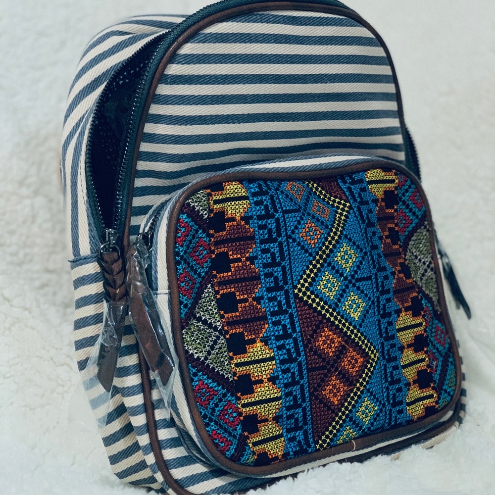 MMS Design Studio Boho Navy Striped Backpa…